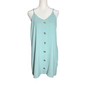 AlvaQ Women’s Light Green Mini Dress - Button Down Sleeveless A-Line – Size M